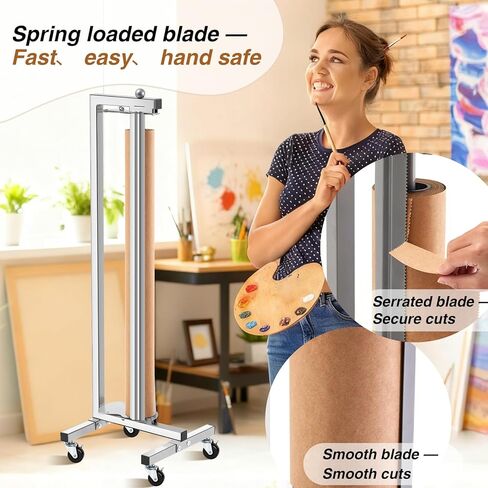 Vertical Paper Roll Dispenser with Wheels 25"-36" Paper Roll Holder Stand and Cutter Durable and Movable for Gift Wrap Kraft Freezer Butcher Studio Classroom Arts Retail Store Commercial Use in Saudi Arabia