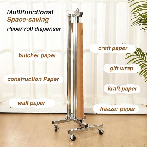 Vertical Paper Roll Dispenser with Wheels 25"-36" Paper Roll Holder Stand and Cutter Durable and Movable for Gift Wrap Kraft Freezer Butcher Studio Classroom Arts Retail Store Commercial Use in Saudi Arabia