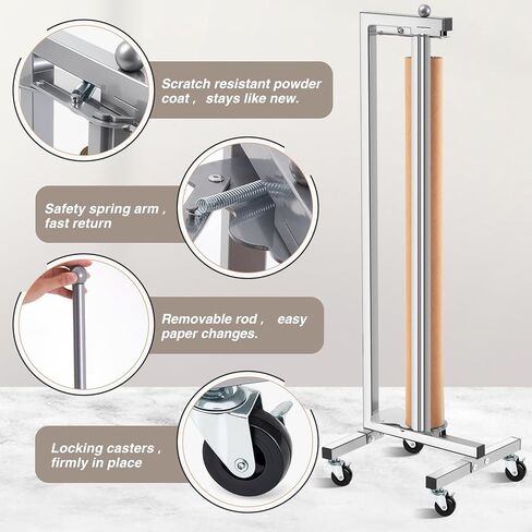 Vertical Paper Roll Dispenser with Wheels 25"-36" Paper Roll Holder Stand and Cutter Durable and Movable for Gift Wrap Kraft Freezer Butcher Studio Classroom Arts Retail Store Commercial Use in Saudi Arabia