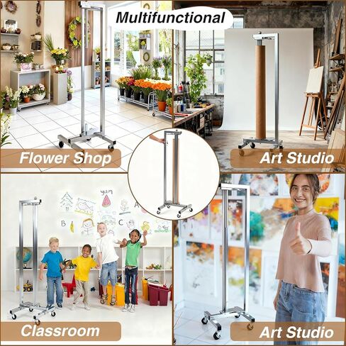Vertical Paper Roll Dispenser with Wheels 25"-36" Paper Roll Holder Stand and Cutter Durable and Movable for Gift Wrap Kraft Freezer Butcher Studio Classroom Arts Retail Store Commercial Use in Saudi Arabia
