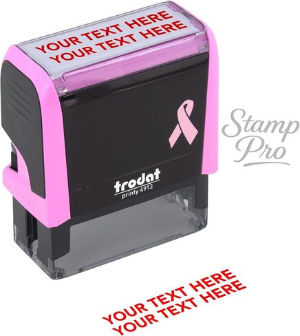 Stamp Pro Breast Cancer Awareness Self-Inking Custom 2 Line Stamp – Personalized Name & Title or Short Address – Pink Ribbon Design – Ideal for Home, Office & Business in Saudi Arabia
