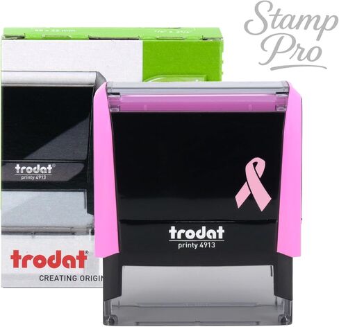 Stamp Pro Breast Cancer Awareness Self-Inking Custom 2 Line Stamp – Personalized Name & Title or Short Address – Pink Ribbon Design – Ideal for Home, Office & Business in Saudi Arabia