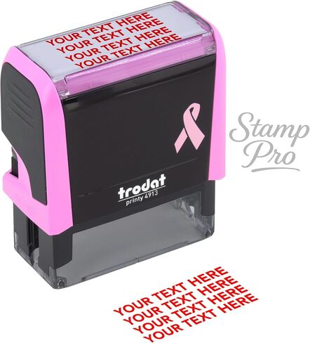 Stamp Pro Breast Cancer Awareness Self-Inking Custom 4 Line Stamp – Personalized Name & Title or Short Address – Pink Ribbon Design – Ideal for Home, Office & Business in Saudi Arabia