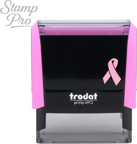 Stamp Pro Breast Cancer Awareness Self-Inking Custom 4 Line Stamp – Personalized Name & Title or Short Address – Pink Ribbon Design – Ideal for Home, Office & Business in Saudi Arabia