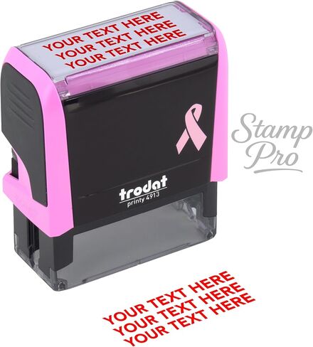 ختم Stamp Pro للتوعية بسرطان الثدي، ختم ذاتي التحبير مكون من 3 أسطر - اسم شخصي وعنوان أو عنوان قصير - تصميم شريط وردي - مثالي للمنزل والمكتب والأعمال in Saudi Arabia