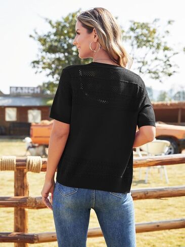 Short Sleeve Cardigans for Women Lightweight Summer Crochet Button Down Cardigan V Neck Hollowed-Out Knit Sweater in Saudi Arabia
