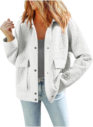 PBNBP Womens Trendy Fall Shacket, Classic Collared Jacquard Trucker Jacket with Pockets, Casual Button Down Outerwear in Kuwait