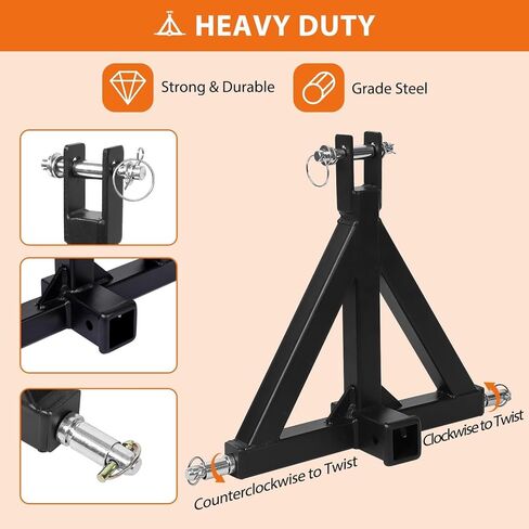 وصلة وصل سريعة ذات 3 نقاط للخدمة الشاقة مع جهاز استقبال وصلة مقطورة مقاس 2 بوصة للجرارات من الفئة 1، ومحول قضيب السحب القوي يناسب كوبوتا ويانمار والمزيد من المعدات الزراعية، فولاذ أسود in Kuwait