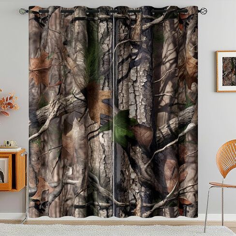 سانزوغ كامو الصيد ستائر التعتيم 84 بوصة طويلة 2 لوحات مجموعة، ريفي المقصورة التمويه الأسود خارج منقوشة ستارة النافذة المطبوعة للرجال الأولاد غرفة نوم غرفة المعيشة، ستائر نافذة جروميت in Kuwait
