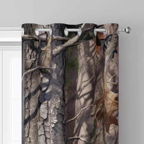 سانزوغ كامو الصيد ستائر التعتيم 84 بوصة طويلة 2 لوحات مجموعة، ريفي المقصورة التمويه الأسود خارج منقوشة ستارة النافذة المطبوعة للرجال الأولاد غرفة نوم غرفة المعيشة، ستائر نافذة جروميت in Kuwait