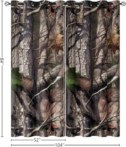 سانزوغ كامو الصيد ستائر التعتيم 84 بوصة طويلة 2 لوحات مجموعة، ريفي المقصورة التمويه الأسود خارج منقوشة ستارة النافذة المطبوعة للرجال الأولاد غرفة نوم غرفة المعيشة، ستائر نافذة جروميت in Kuwait