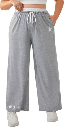 WDIRARA Women's Plus Size Sweatpants Graphic Printed Drawstring Elastic Waisted Casual Wide Leg Pants in Saudi Arabia