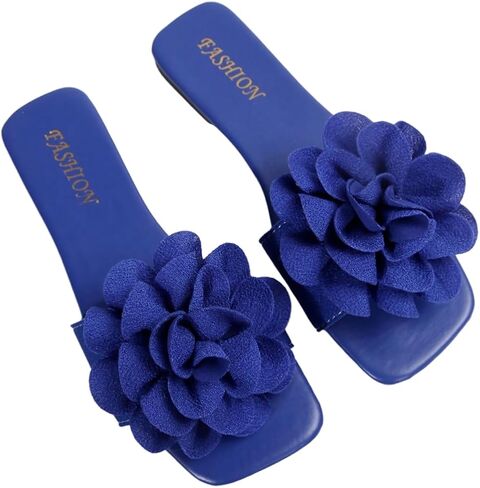 OYOANGLE Women's 3D Floral Leather Slide Sandals Square Open Toe Comfortable Dressy Slip on Flat Sandal in Saudi Arabia