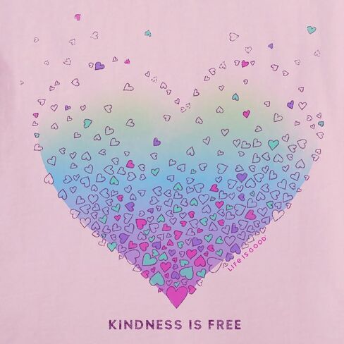 Life is Good. Women's Kindness is Free Evaporating Heart Long Sleeve Crusher Vee, Seashell Pink in Saudi Arabia