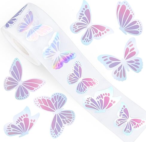 Whaline Spring Butterfly Stickers Roll Iridescent Purple Laser Butterfly Seal Stickers Holographic Waterproof Self-Adhesive Decals for Envelope Journal Decor Wedding Birthday, 500 Pcs in Saudi Arabia