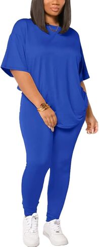 Women's Plus Size 2 Piece Outfits Summer Sweatsuits Drop Shoulder Tracksuits Biker Short Workout Jogger Sets Red-3XL in Kuwait