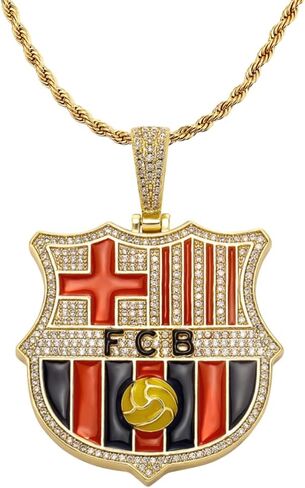 Football/Soccer International Team Pendant Necklace - 18K Gold Plated Iced Out Silver Sterling 925 Pendant Badge Necklace with Cubic Zirconia Diamonds for Men & Women Necklace Pendant - Premium/Soccer Fan Gift – Engraved Iced out - International Football  in Saudi Arabia