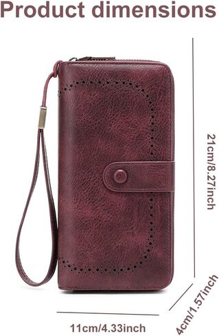 Wallet for Women RFID Blocking Leather Clutch Long Purse Large Capacity Credit Card Holder Wristlet (Wine red) in Saudi Arabia