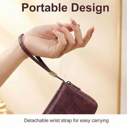 Wallet for Women RFID Blocking Leather Clutch Long Purse Large Capacity Credit Card Holder Wristlet (Wine red) in Saudi Arabia