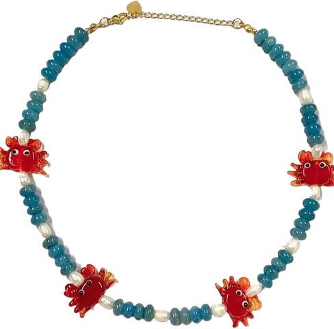 1pcs handmade glaze glass red crab and goldfish beaded natural stone crystal necklace for summer in Saudi Arabia