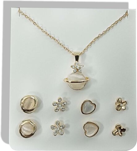 Women's Pendant Necklace and Earrings Set A beautiful necklace with 4 pairs of similar earrings is enough to match different outfits in Saudi Arabia