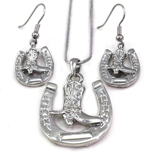 Horseshoe Horse Shoe Cowboy Boots Pendant Necklace & Earrings 2-Piece Set Fashion Jewelry in Saudi Arabia