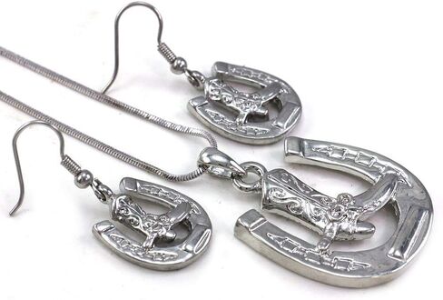 Horseshoe Horse Shoe Cowboy Boots Pendant Necklace & Earrings 2-Piece Set Fashion Jewelry in Saudi Arabia