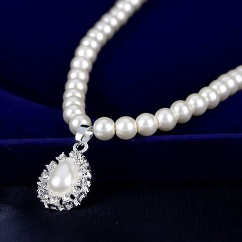 JWICOS Pearl Wedding Necklace Earrings Set for Bride and Bridesmaid Rhinestones Choker Pearl Crystal Accessories for Women Prom in Saudi Arabia