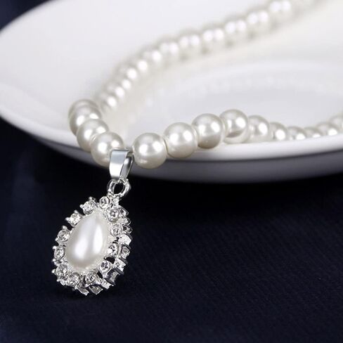 JWICOS Pearl Wedding Necklace Earrings Set for Bride and Bridesmaid Rhinestones Choker Pearl Crystal Accessories for Women Prom in Saudi Arabia
