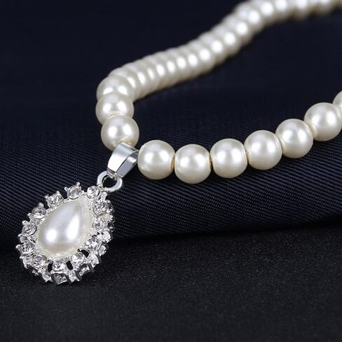 JWICOS Pearl Wedding Necklace Earrings Set for Bride and Bridesmaid Rhinestones Choker Pearl Crystal Accessories for Women Prom in Saudi Arabia