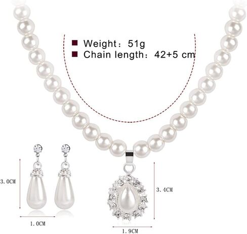 JWICOS Pearl Wedding Necklace Earrings Set for Bride and Bridesmaid Rhinestones Choker Pearl Crystal Accessories for Women Prom in Saudi Arabia