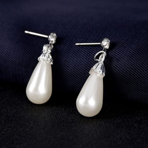 JWICOS Pearl Wedding Necklace Earrings Set for Bride and Bridesmaid Rhinestones Choker Pearl Crystal Accessories for Women Prom in Saudi Arabia