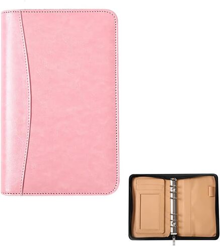 GSHLLO A6 PU Leather Binder Cover with Zipper Refillable 6 Rings Planner Cover Portfolio Wallet Budget Binder Organizer Notebook Cover Shell Journal Accessories for Office Home Black in Saudi Arabia