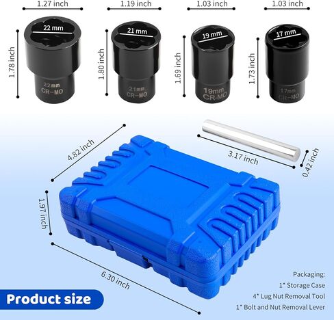 5PCS Locking Lug Nut Removal Tool,17-22mm Wheel Lock Removal Kit with 6 Point Design for Replacing The Nuts,Automotive Tools 1/2" Drive Lug Nut Extractor Set with Center Punch Bar in Saudi Arabia
