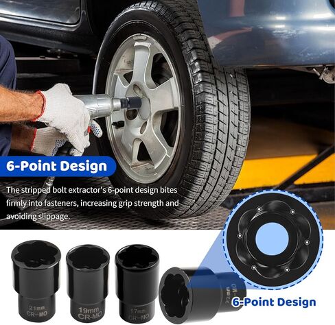 5PCS Locking Lug Nut Removal Tool,17-22mm Wheel Lock Removal Kit with 6 Point Design for Replacing The Nuts,Automotive Tools 1/2" Drive Lug Nut Extractor Set with Center Punch Bar in Saudi Arabia