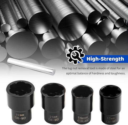 5PCS Locking Lug Nut Removal Tool,17-22mm Wheel Lock Removal Kit with 6 Point Design for Replacing The Nuts,Automotive Tools 1/2" Drive Lug Nut Extractor Set with Center Punch Bar in Saudi Arabia