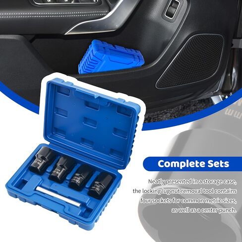 5PCS Locking Lug Nut Removal Tool,17-22mm Wheel Lock Removal Kit with 6 Point Design for Replacing The Nuts,Automotive Tools 1/2" Drive Lug Nut Extractor Set with Center Punch Bar in Saudi Arabia
