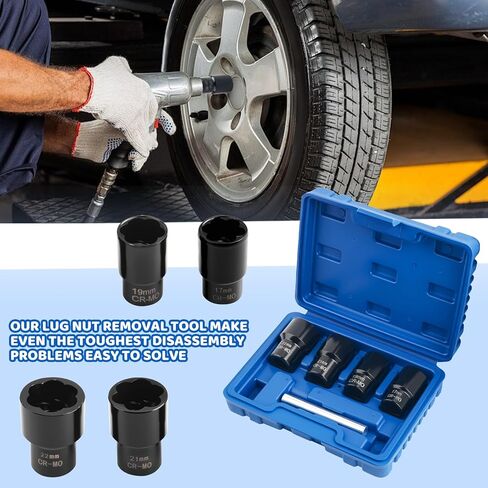 5PCS Locking Lug Nut Removal Tool,17-22mm Wheel Lock Removal Kit with 6 Point Design for Replacing The Nuts,Automotive Tools 1/2" Drive Lug Nut Extractor Set with Center Punch Bar in Saudi Arabia