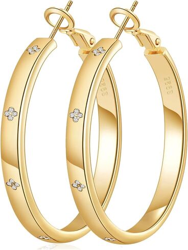 OOOPEL 4mm Wide S925 Sterling Silver Hoop Earrings Large Hoops Earring for Women Hypoallergenic Earring Non Tarnish Big Hoop Earrings for Women 30/40/50/60/70MM in Kuwait