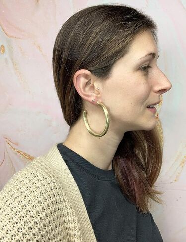 Sheila Fajl Thick Statement Arlene 2.5 inch Large Hoop Earrings in 18k Brushed Gold Plated in Kuwait