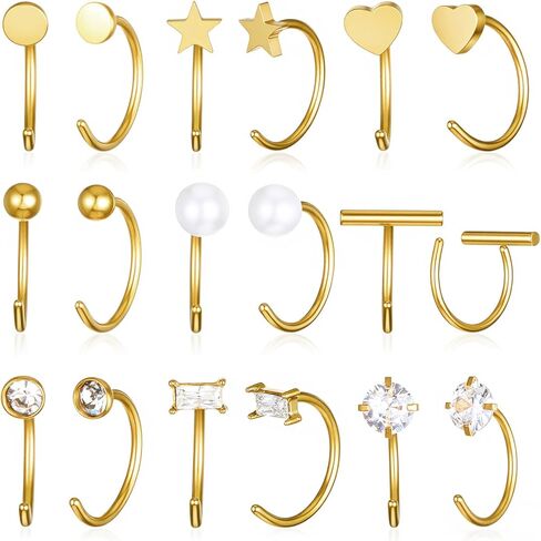 9 Pairs Gold Half Huggie Hoop Earrings Stainless Steel Cartilage Helix Open Hugging Earrings Trendy Small Huggie Hoop Earring Rhinestone Pearl Jewelry Set for Women in Saudi Arabia