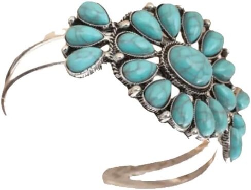 Secret for Longevity Silver Tone Southwest Navajo Western Style Resin Turquoise Statement Adjustable Bangle Bracelet in Saudi Arabia