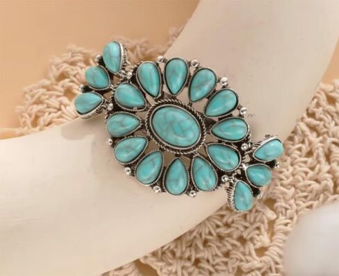Secret for Longevity Silver Tone Southwest Navajo Western Style Resin Turquoise Statement Adjustable Bangle Bracelet in Saudi Arabia