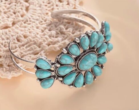 Secret for Longevity Silver Tone Southwest Navajo Western Style Resin Turquoise Statement Adjustable Bangle Bracelet in Saudi Arabia