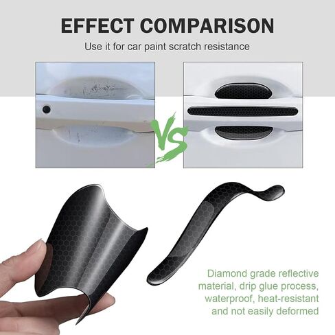 8 PCS Car Door Bowl and Handle Protectors, Honeycomb Shape Anti-scratch Paint Guard, Safety Warning Reflective Protective Film, Waterproof Self-adhesive Exterior Sticker Accessory (Black) in Saudi Arabia