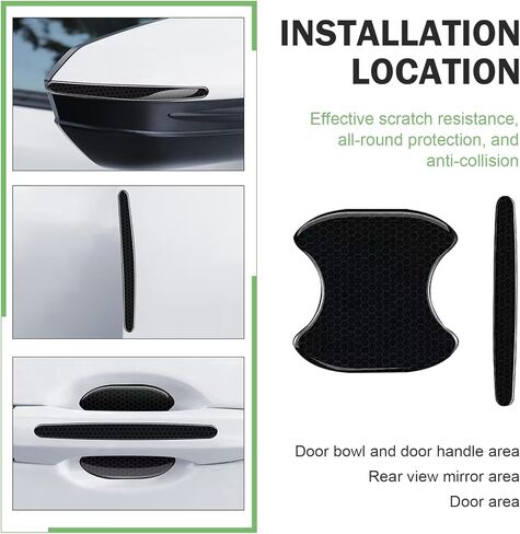 8 PCS Car Door Bowl and Handle Protectors, Honeycomb Shape Anti-scratch Paint Guard, Safety Warning Reflective Protective Film, Waterproof Self-adhesive Exterior Sticker Accessory (Black) in Saudi Arabia