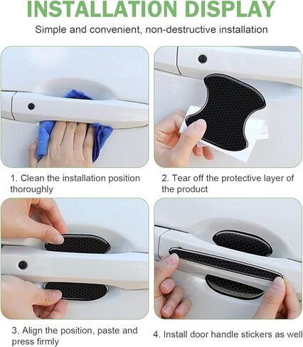 8 PCS Car Door Bowl and Handle Protectors, Honeycomb Shape Anti-scratch Paint Guard, Safety Warning Reflective Protective Film, Waterproof Self-adhesive Exterior Sticker Accessory (Black) in Saudi Arabia