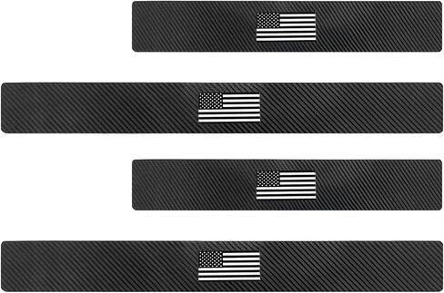 4 PCS Car Door Sill Protectors, Scratch Carbon American Flag Door Entry Edge Scuff Sticker, Self-adhesive Auot Threshold Protection, Universal for Most Cars (Black) in Saudi Arabia