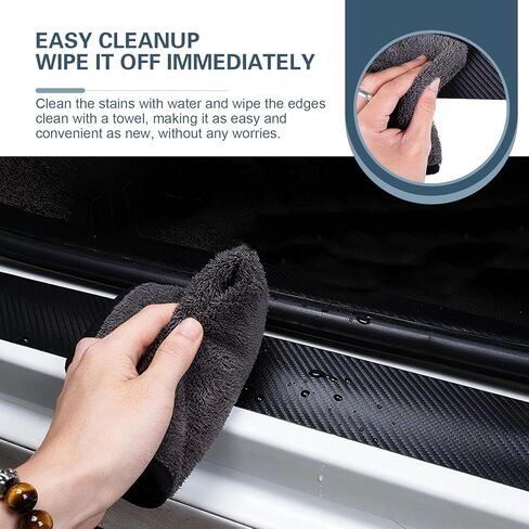4 PCS Car Door Sill Protectors, Scratch Carbon American Flag Door Entry Edge Scuff Sticker, Self-adhesive Auot Threshold Protection, Universal for Most Cars (Black) in Saudi Arabia