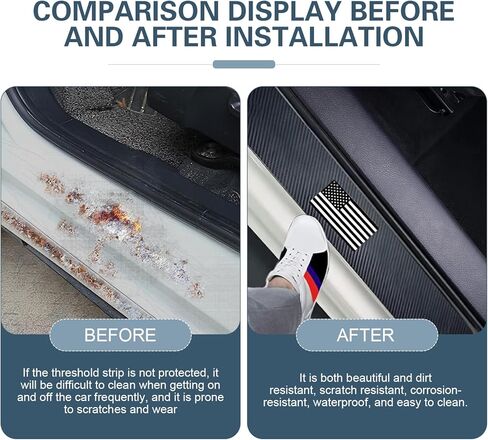4 PCS Car Door Sill Protectors, Scratch Carbon American Flag Door Entry Edge Scuff Sticker, Self-adhesive Auot Threshold Protection, Universal for Most Cars (Black) in Saudi Arabia